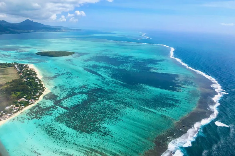 Aerial view Mauritius lagoon and reef