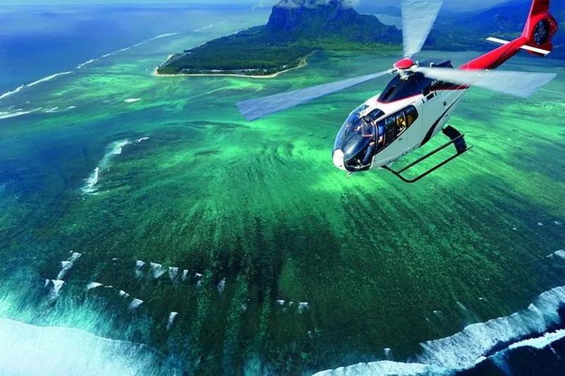 Helicopter flying over Le Morne Mauritius
